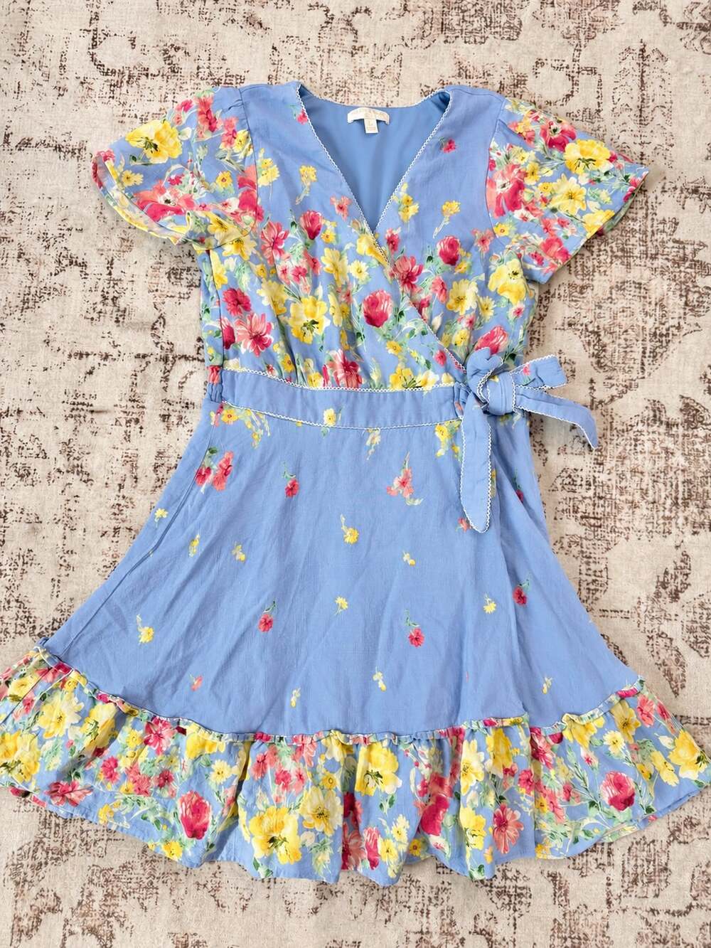 Chelsea & Violet Girls Floral Print Wrap Mini Dress Light Blue Size L 14